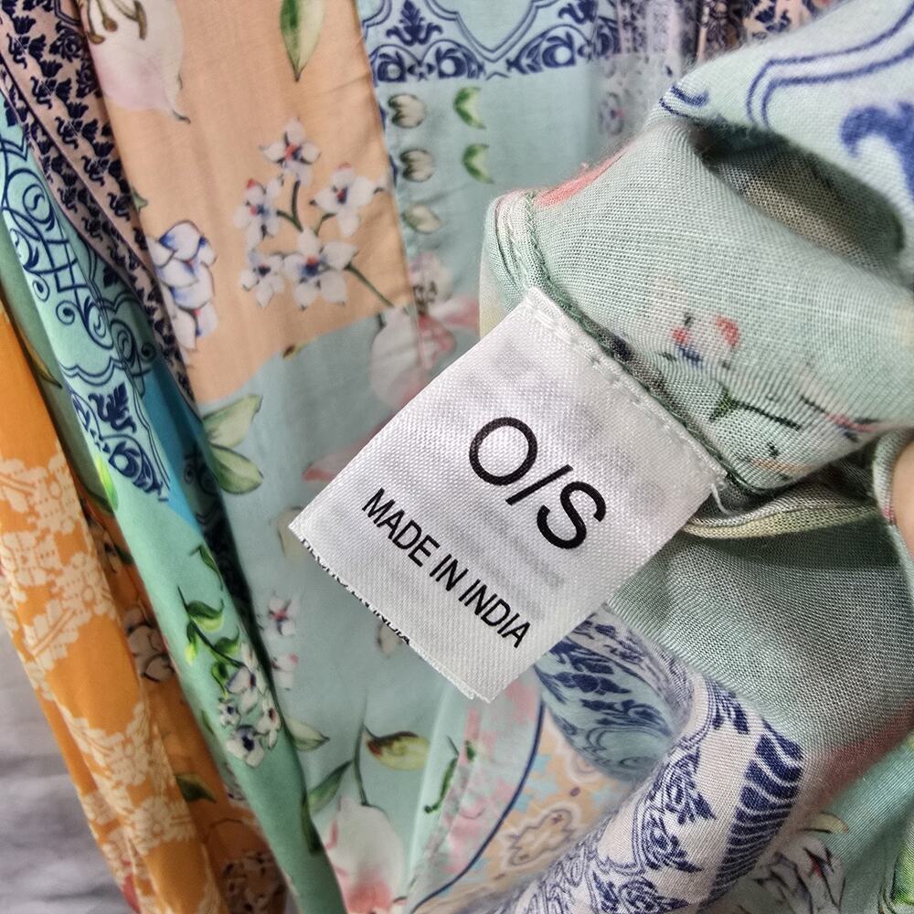 Anthropologie Kimono Womens Green Orange Topper Wrap Cardigan Rayon One Size - Picture 12 of 14
